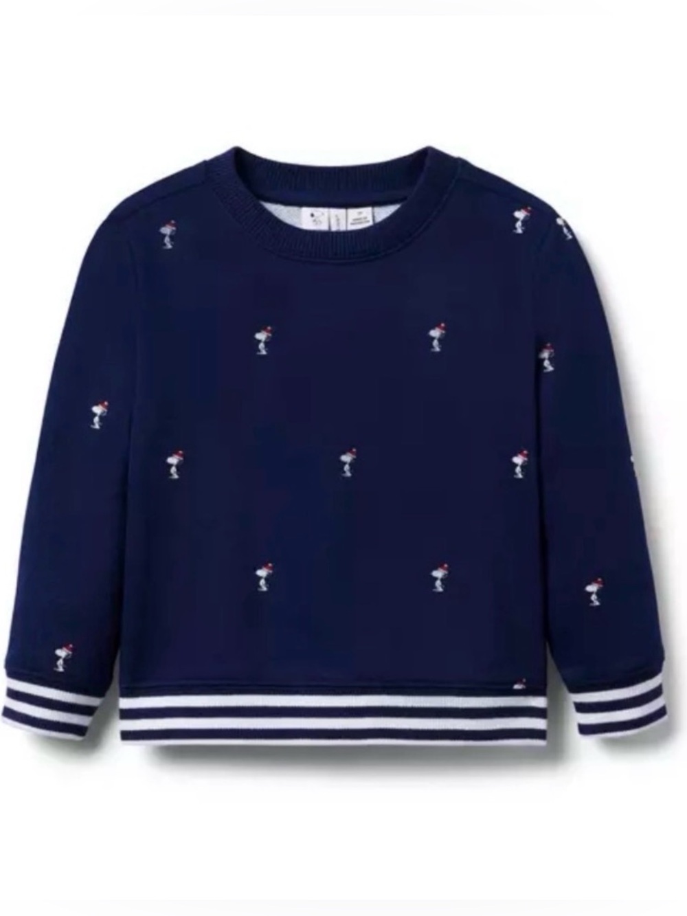 Janie and Jack Holiday Peanuts Navy Embroidered Sweatshirt with Striped Accent